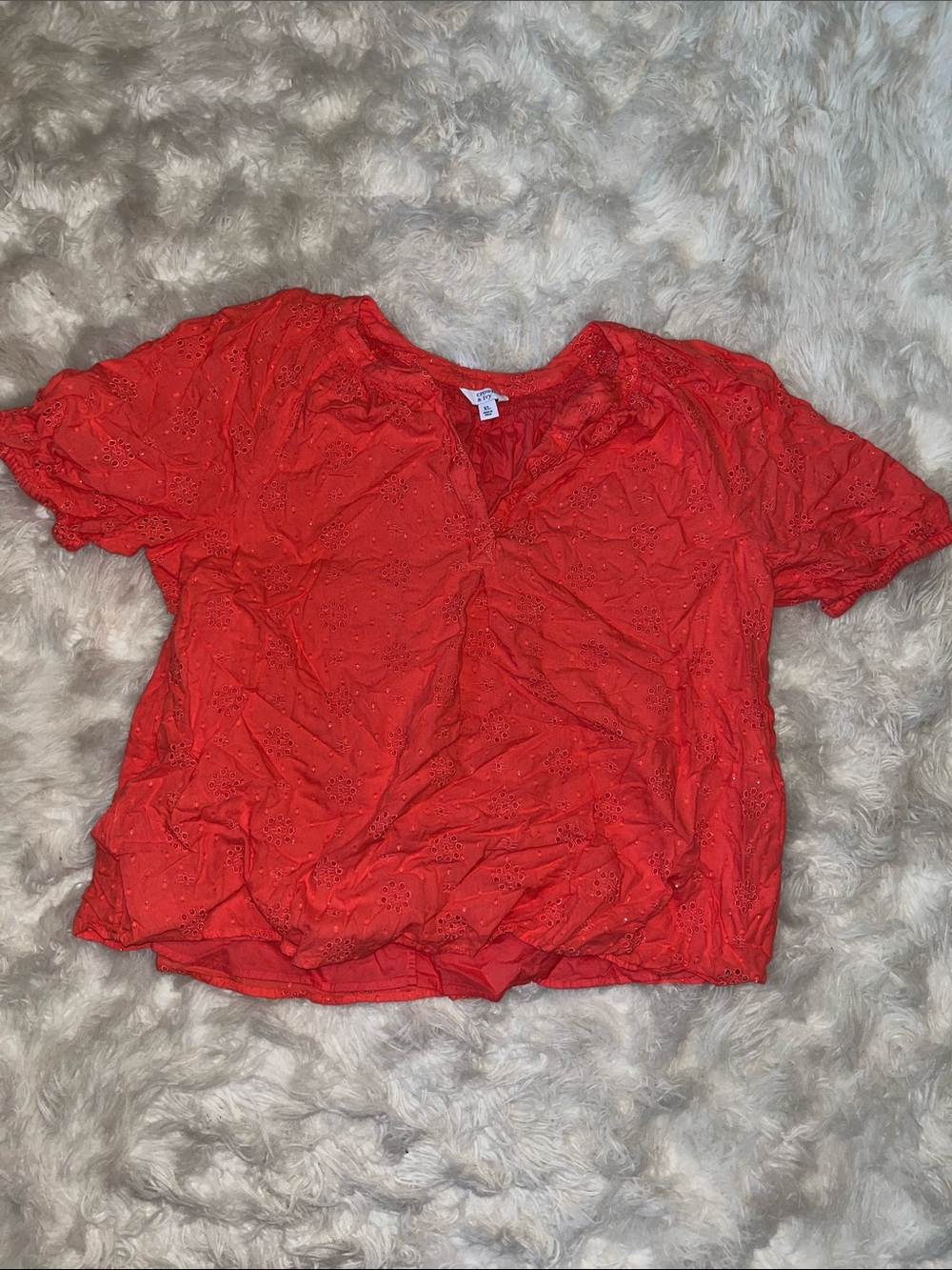 crown & ivy Red Eyelet Short Sleeve Blouse